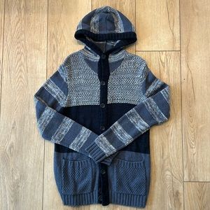 H&M Blue Button Down Long Sleeve Sweater with Hood